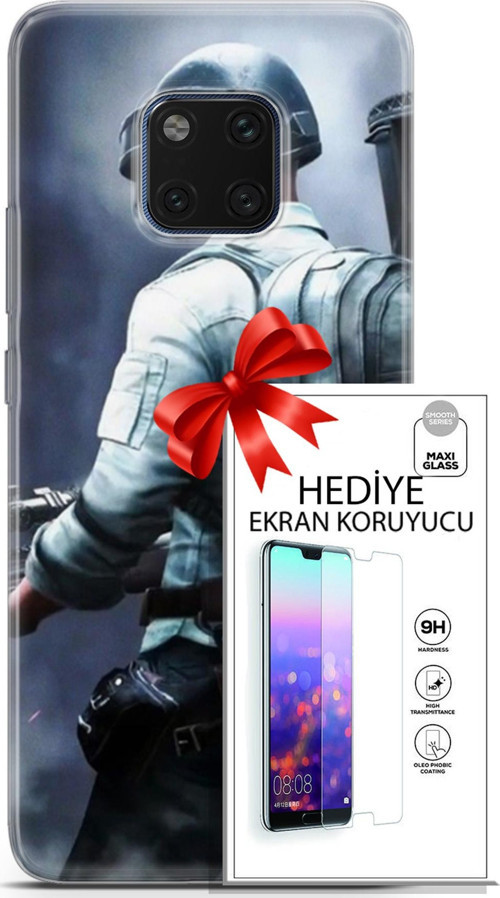Huawei Mate 20 Pro Kılıf Orijinal Seri Pubg 11 Sırt Çantalı 4K Baskılı Kılıf + Ekran Koruyucu Full Koruma