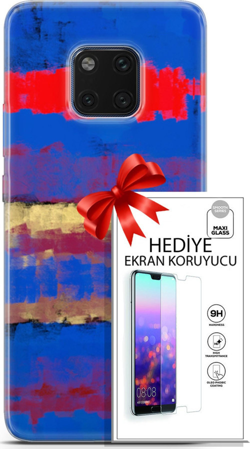 Huawei Mate 20 Pro Kılıf Orijinal Seri Nature 09 Turuncu Mavi Uv Kılıf Ve Ekran Koruyucu