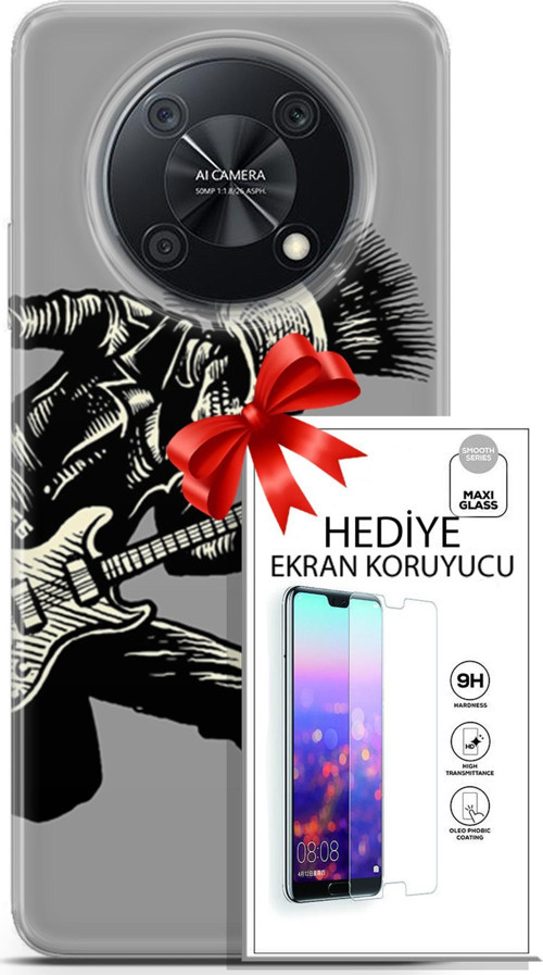 Huawei Nova Y90 Kılıf Orijinal Seri Punky 07 Punk Gitarist Desenli Kılıf + Ön Ekran Koruyucu