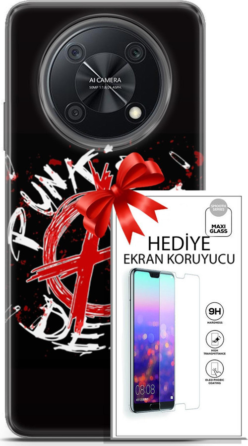 Huawei Nova Y90 Kılıf Orijinal Seri Punky 15 Punk'S Not Dead Kalın Silikon + Ekran Koruyucu