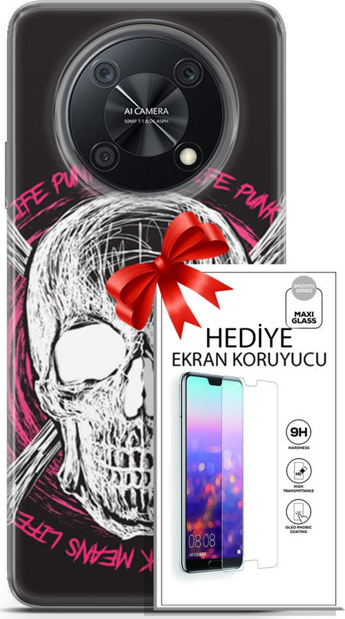 Huawei Nova Y90 Kılıf Orijinal Seri Punky 10 Punk Kurukafa Full Hd Kılıf + Ekran Koruyucu