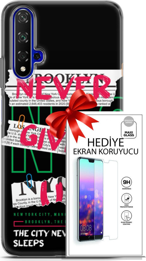 Huawei Nova 5T Kılıf Orijinal Seri Punky 21 Never Give Up Darbe Önleyici Kapak + Ön Ekran Koruyucu