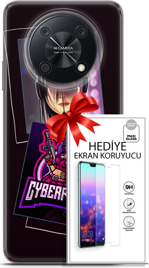 Huawei Nova Y90 Kılıf Orijinal Seri Cyberpunk 10 Cyber Kız Full Hd Kılıf + Ekran Koruyucu