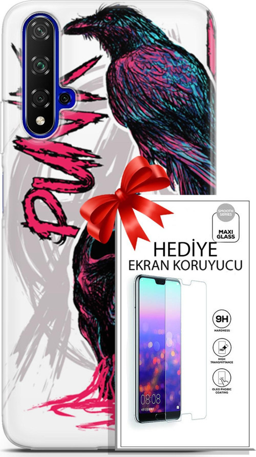 Huawei Nova 5T Kılıf Orijinal Seri Punky 03 Karga İskelet Arka Kapak + Ekran Koruyucu