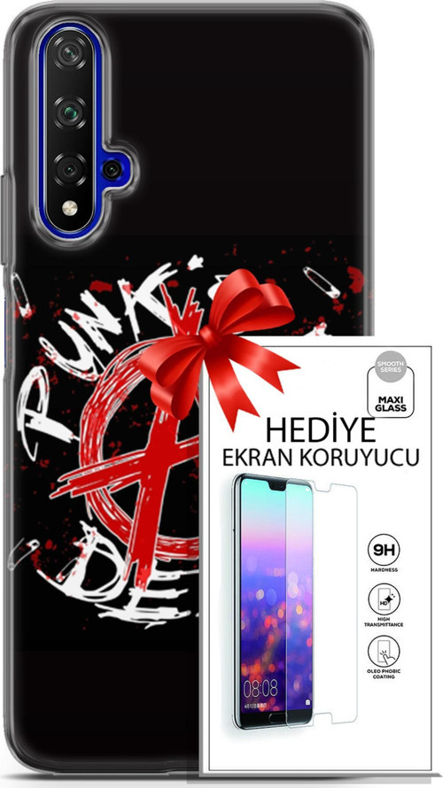 Huawei Nova 5T Kılıf Orijinal Seri Punky 15 Punk'S Not Dead Kalın Silikon + Ekran Koruyucu
