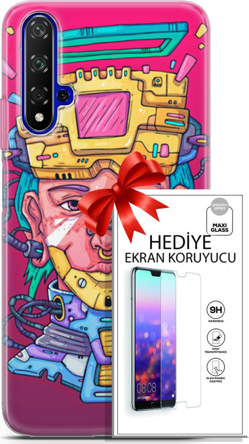 Huawei Nova 5T Kılıf Orijinal Seri Punky 02 Robotica Kapak Ve Ekran Koruyucu