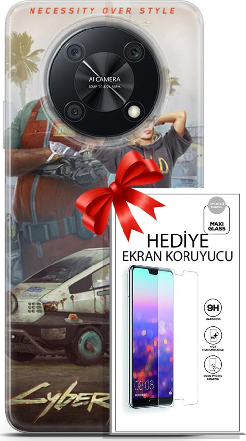 Huawei Nova Y90 Kılıf Orijinal Seri Cyberpunk 21 2077 Darbe Önleyici Kapak + Ön Ekran Koruyucu