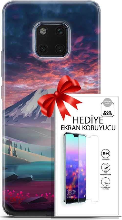 Huawei Mate 20 Pro Kılıf Orijinal Seri Fantasy 14 Karlı Dağ Cover Kılıf + Ön Ekran Koruyucu