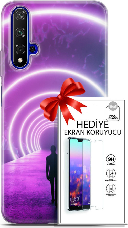 Huawei Nova 5T Kılıf Orijinal Seri Cyberpunk 26 Daire Neon Soft Kapak + Ekran Koruyucu