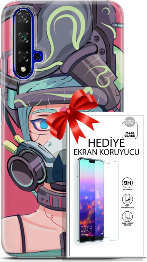 Huawei Nova 5T Kılıf Orijinal Seri Cyberpunk 06 Gaz Maskesi Koruyucu Kapak Ekran Koruyucu