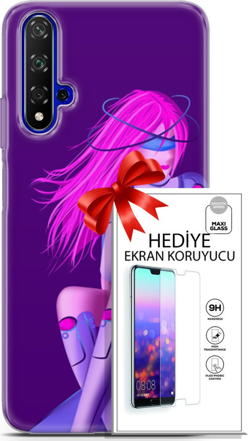 Huawei Nova 5T Kılıf Orijinal Seri Cyberpunk 02 Pembe Saçlı Kapak Ve Ekran Koruyucu