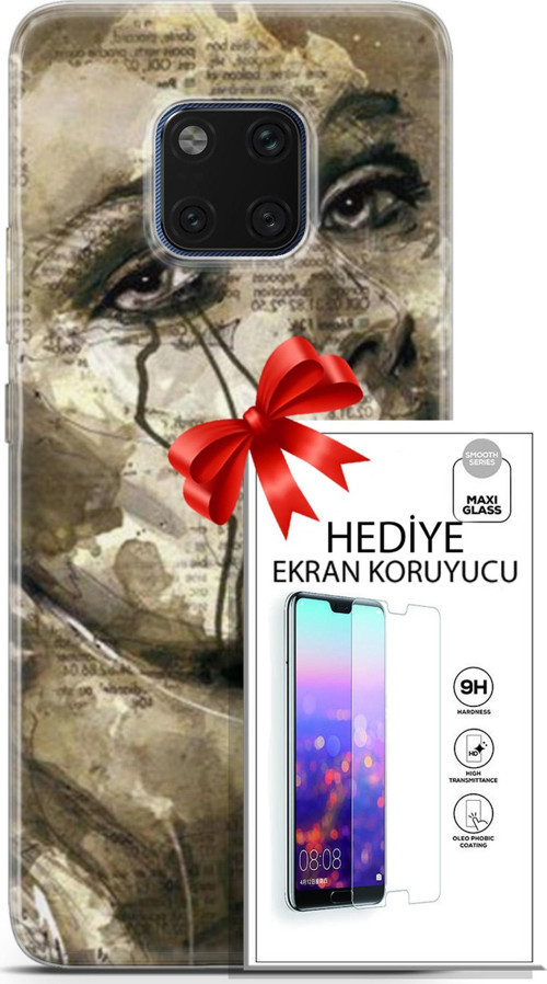 Huawei Mate 20 Pro Kılıf Orijinal Seri Soul 17 Ağlayan Yüz Yumuşak Kılıf + Ekran Koruyucu