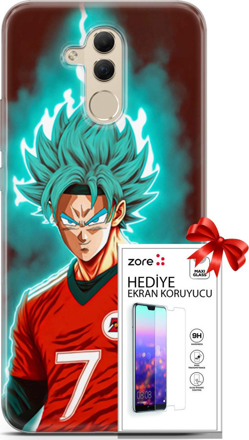 Huawei Mate 20 Lite Kılıf Orijinal Seri Supers 04 Goku Mavi Ejderha Silikon Kılıf + Ekran Koruyucu F