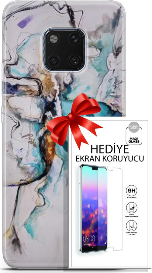 Huawei Mate 20 Pro Kılıf Orijinal Seri Soul 11 Turkuaz 4K Baskılı Kılıf + Ekran Koruyucu Full Koruma