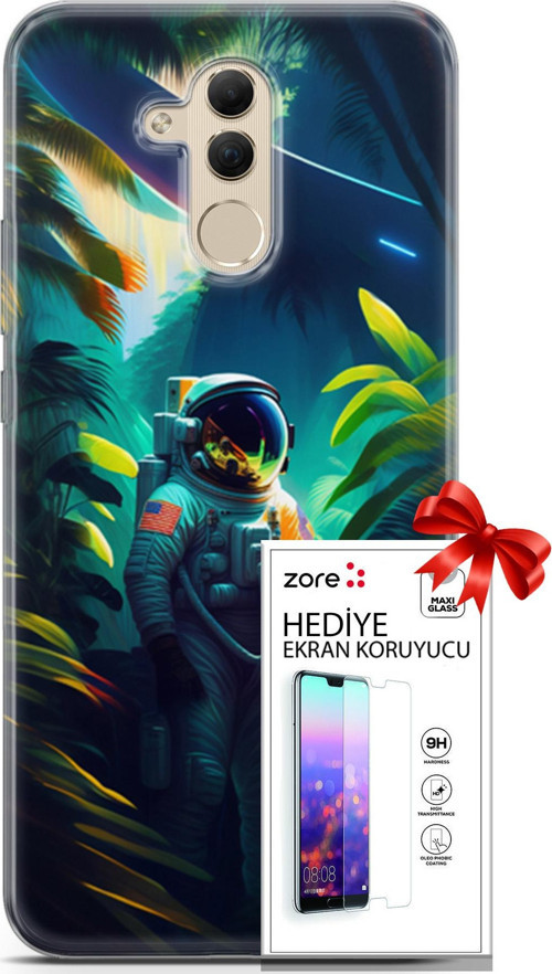 Huawei Mate 20 Lite Kılıf Orijinal Seri Supers 10 Astronot Full Hd Kılıf + Ekran Koruyucu