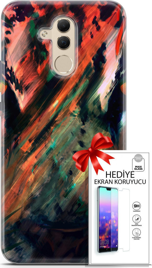 Huawei Mate 20 Lite Kılıf Orijinal Seri Algorand 20 Kırmızı Yeşil Renkli Kılıf Ekran Koruyucu