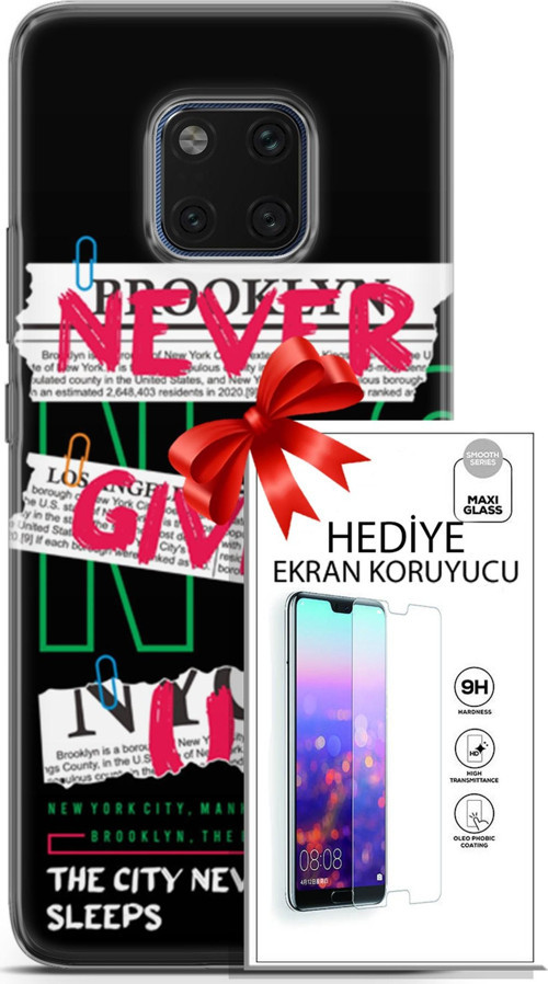 Huawei Mate 20 Pro Kılıf Orijinal Seri Punky 21 Never Give Up Darbe Önleyici Kapak + Ön Ekran Koruyucu