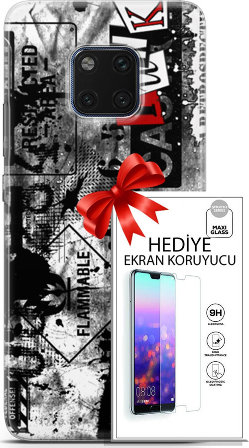 Huawei Mate 20 Pro Kılıf Orijinal Seri Punky 26 Retrospective Soft Kapak + Ekran Koruyucu