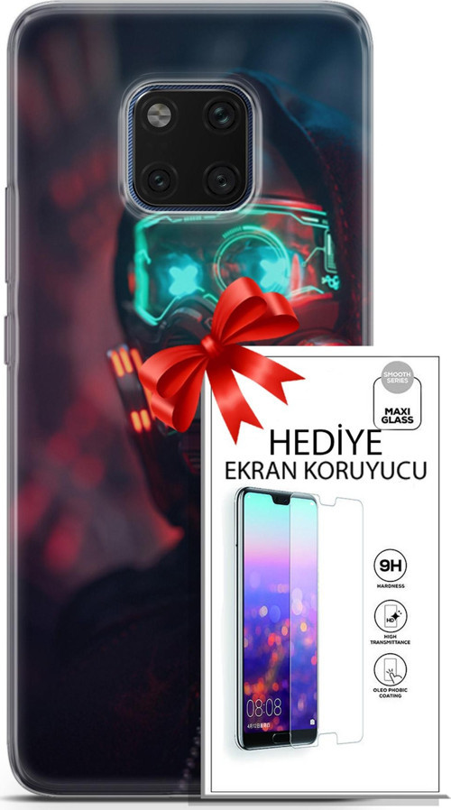 Huawei Mate 20 Pro Kılıf Orijinal Seri Cyberpunk 03 Vr Maske Arka Kapak + Ekran Koruyucu