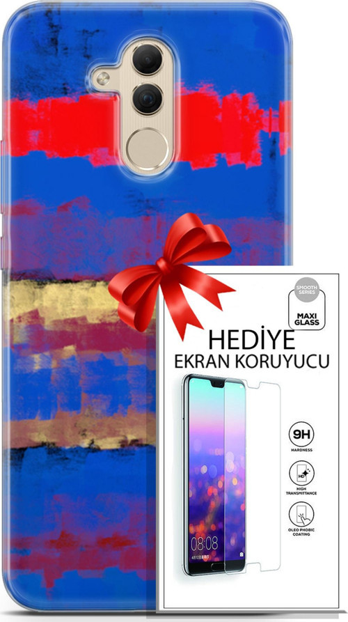 Huawei Mate 20 Lite Kılıf Orijinal Seri Nature 09 Turuncu Mavi Uv Kılıf Ve Ekran Koruyucu