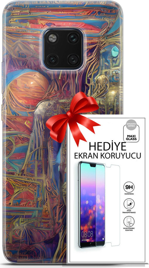 Huawei Mate 20 Pro Kılıf Orijinal Seri Cyberpunk 18 Parapsikoloji Parlak Kılıf + Ekran Koruyucu Full