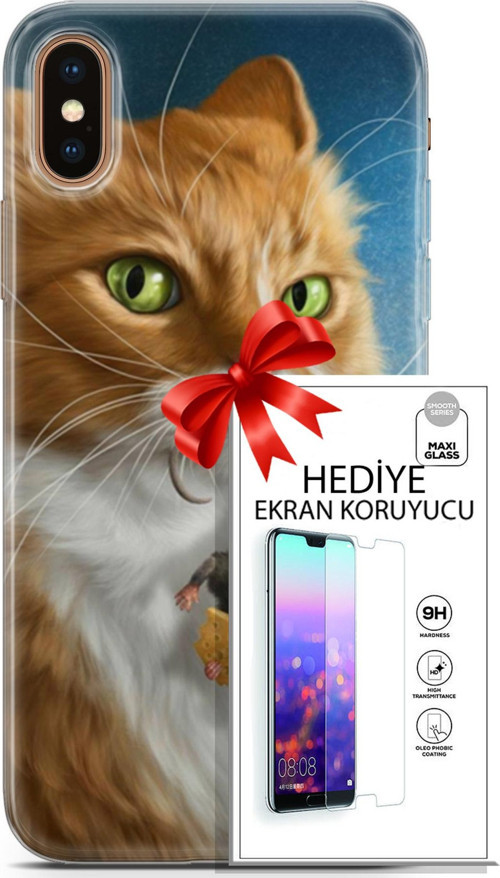 Apple İphone Xs Max Kılıf Orijinal Seri Scotish-British 14 Sibirya Kedisi Avcı Cover Kılıf + Ön Ekran Koruyucu