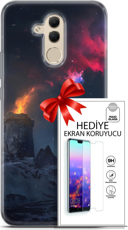 Huawei Mate 20 Lite Kılıf Orijinal Seri Fantasy 28 Kuzey Işıkları İz Bırakmayan Kılıf + Ön Ekran Koruyucu