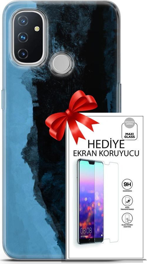 Oneplus Nord N100 Kılıf Orijinal Seri Nature 24 Mavi Siyah Darbe Emici Kılıf + Ekran Koruyucu