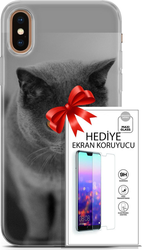 Apple İphone Xs Max Kılıf Orijinal Seri Scotish-British 04 Turuncu Göz Silikon Kılıf + Ekran Koruyucu