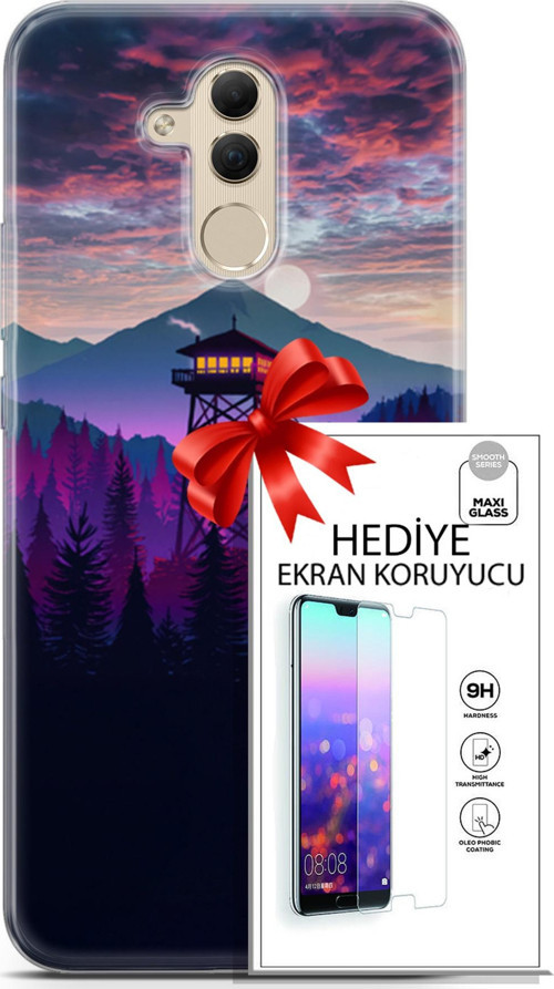 Huawei Mate 20 Lite Kılıf Orijinal Seri Fantasy 17 Orman Kule Yumuşak Kılıf + Ekran Koruyucu