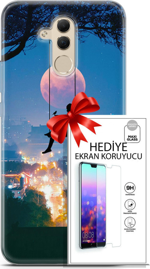Huawei Mate 20 Lite Kılıf Orijinal Seri Fantasy 30 Ay Salıncak Kenarları Şeffaf Kapak Ve Ekran Koruyucu