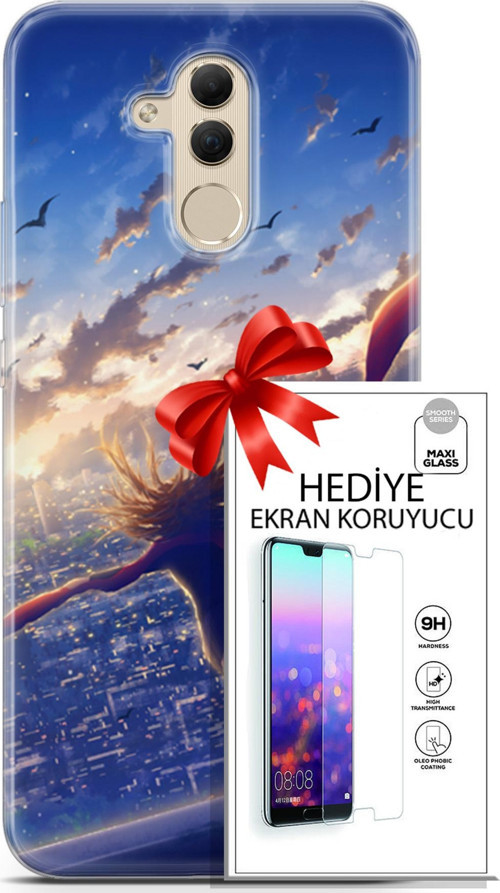 Huawei Mate 20 Lite Kılıf Orijinal Seri Fantasy 03 Kuşlar Kız Arka Kapak + Ekran Koruyucu