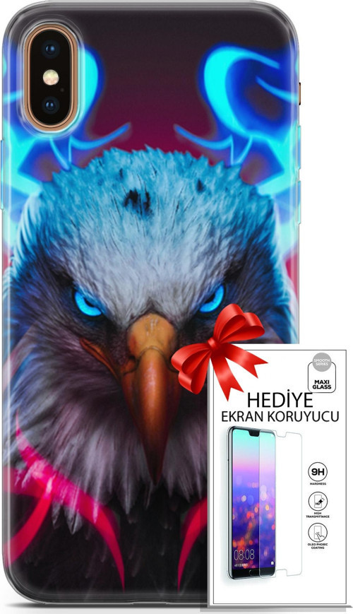 Apple İphone Xs Max Kılıf Orijinal Seri Algorand 11 Baykuş Sert 4K Baskılı Kılıf + Ekran Koruyucu Fu
