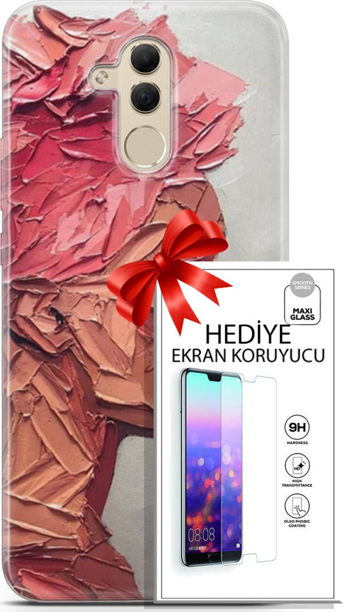 Huawei Mate 20 Lite Kılıf Orijinal Seri Soul 08 Pembe Baskılı Kılıf + Ekran Koruyucu