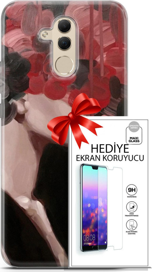 Huawei Mate 20 Lite Kılıf Orijinal Seri Soul 19 Kırmızı Pembe Siyah Tam Koruma Kılıf + Ekran Koruyucu