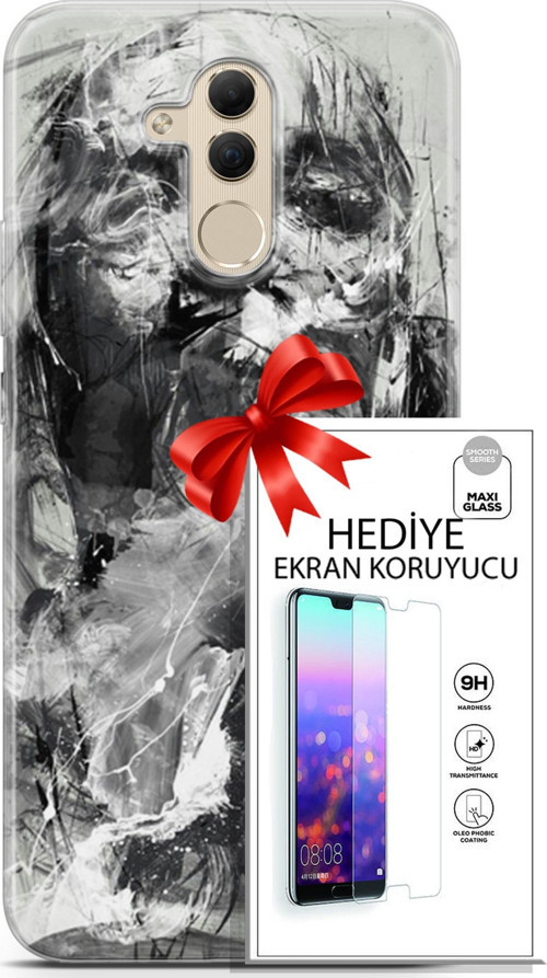 Huawei Mate 20 Lite Kılıf Orijinal Seri Soul 30 Siyah Beyaz Kenarları Şeffaf Kapak Ve Ekran Koruyucu