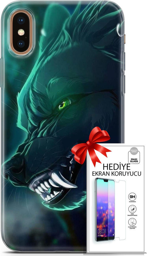 Apple İphone Xs Max Kılıf Orijinal Seri Cardano 17 Vahşi Kurt Yumuşak Kılıf + Ekran Koruyucu