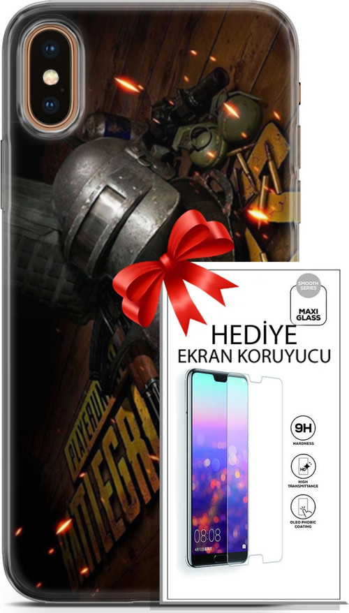 Apple İphone Xs Max Kılıf Orijinal Seri Pubg 18 Tabela Parlak Kılıf + Ekran Koruyucu Full Korumak