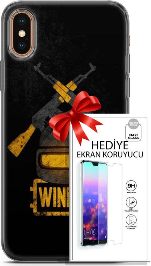 Apple İphone Xs Max Kılıf Orijinal Seri Pubg 15 Winner Kalın Silikon + Ekran Koruyucu