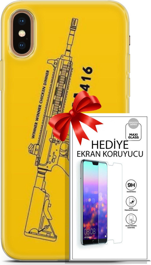 Apple İphone Xs Max Kılıf Orijinal Seri Pubg 28 M416 İz Bırakmayan Kılıf + Ön Ekran Koruyucu