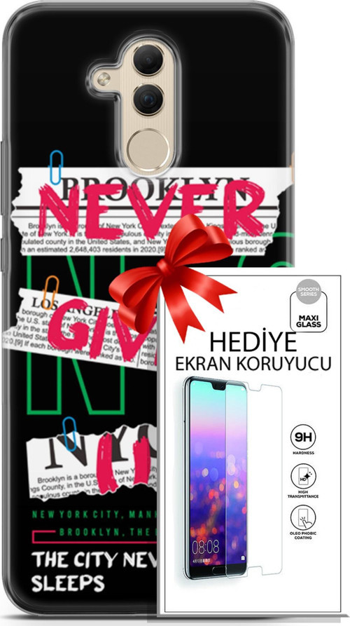 Huawei Mate 20 Lite Kılıf Orijinal Seri Punky 21 Never Give Up Darbe Önleyici Kapak + Ön Ekran Koruyucu