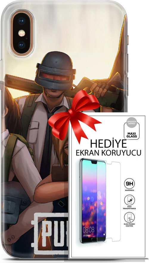 Apple İphone Xs Max Kılıf Orijinal Seri Pubg 30 Çizgisel Kenarları Şeffaf Kapak Ve Ekran Koruyucu