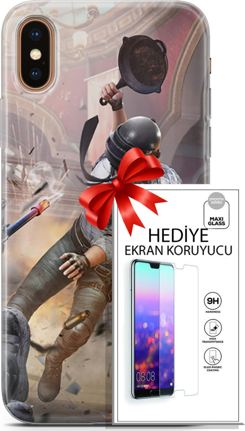 Apple İphone Xs Max Kılıf Orijinal Seri Pubg 07 Kravatlı Karakter Desenli Kılıf + Ön Ekran Koruyucu
