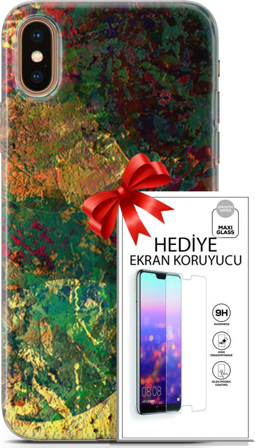 Apple İphone Xs Max Kılıf Orijinal Seri Nature 26 Çok Renkli Soft Kapak + Ekran Koruyucu