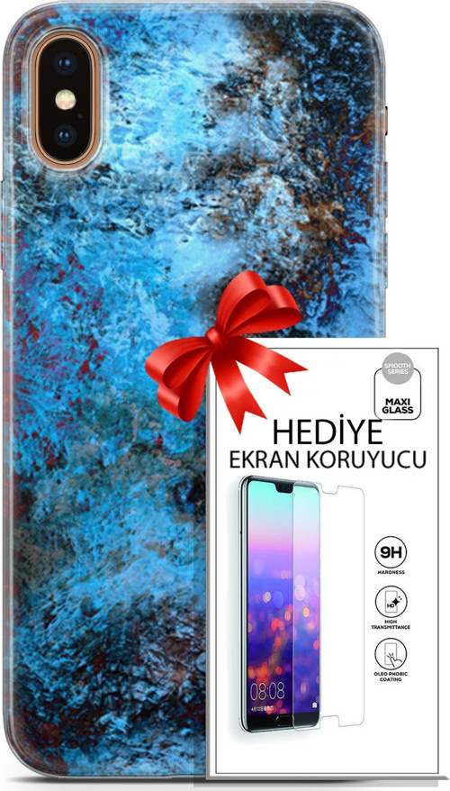 Apple İphone Xs Max Kılıf Orijinal Seri Nature 27 Rengarenk Lazer Kesim Silikon Ekran Koruyucu