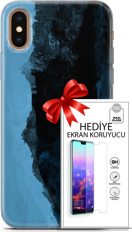 Apple İphone Xs Max Kılıf Orijinal Seri Nature 24 Mavi Siyah Darbe Emici Kılıf + Ekran Koruyucu