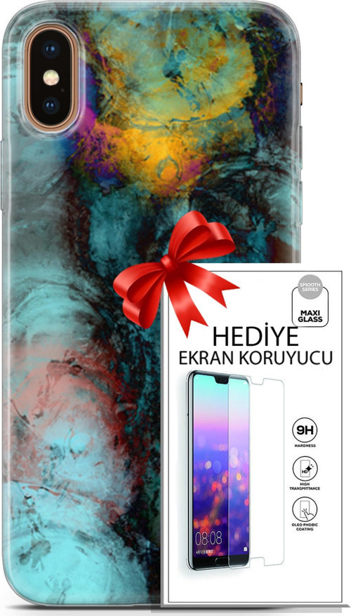 Apple İphone Xs Max Kılıf Orijinal Seri Nature 14 Dalgalar Cover Kılıf + Ön Ekran Koruyucu
