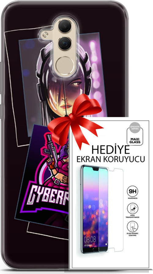 Huawei Mate 20 Lite Kılıf Orijinal Seri Cyberpunk 10 Cyber Kız Full Hd Kılıf + Ekran Koruyucu
