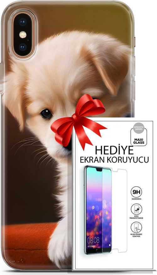 Apple İphone Xs Max Kılıf Orijinal Seri Dogs 15 Kaniş Yavru Kalın Silikon + Ekran Koruyucu