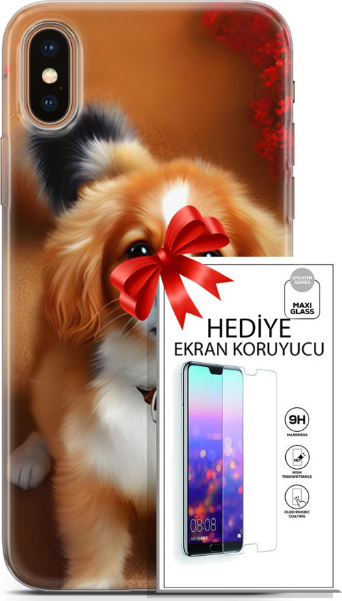 Apple İphone Xs Max Kılıf Orijinal Seri Dogs 14 King Charles Spaniel Cover Kılıf + Ön Ekran Koruyucu